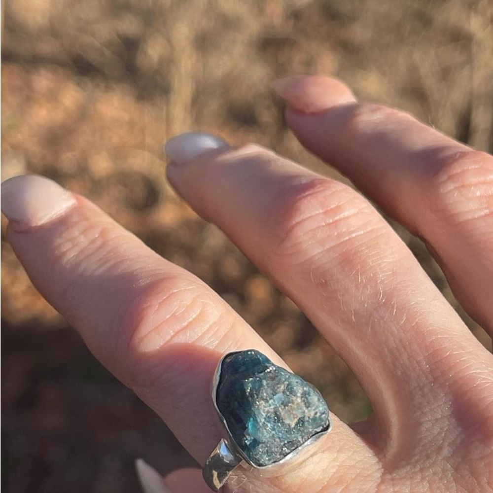Bold Raw Statement Apatite Crystal Ring - image 2